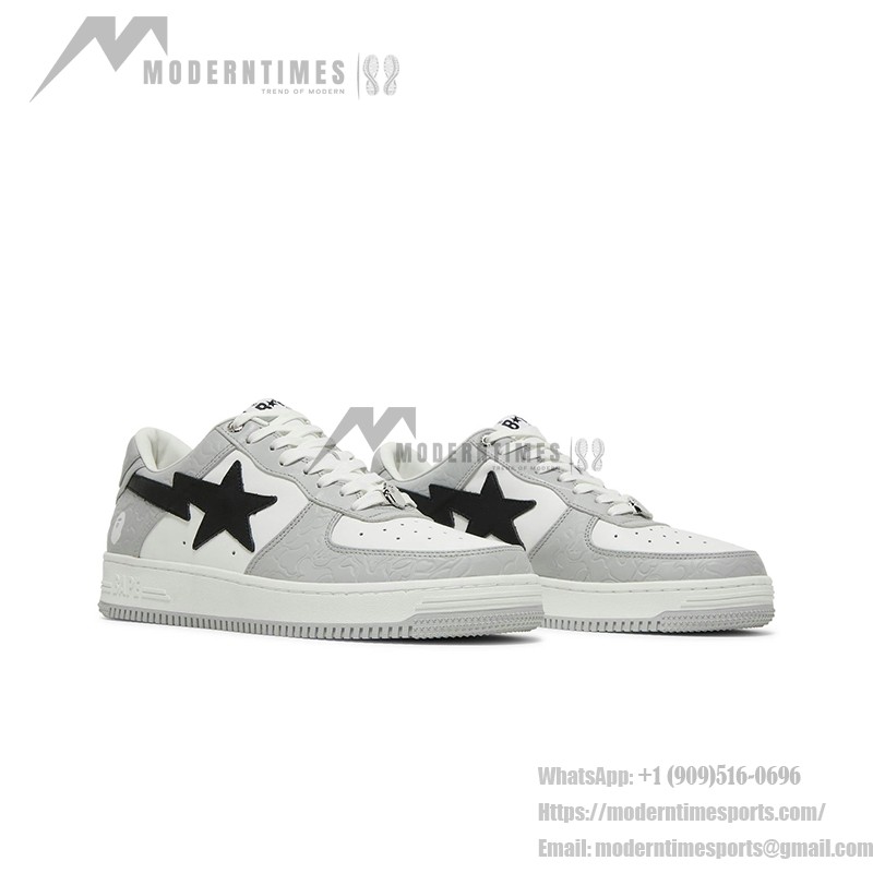 BAPE Bapesta Low M2 ホワイト&グレー | アイコニックなロートップスニーカー BAPE Bapesta Low M2 ホワイト&グレー&ブラック レザースニーカー