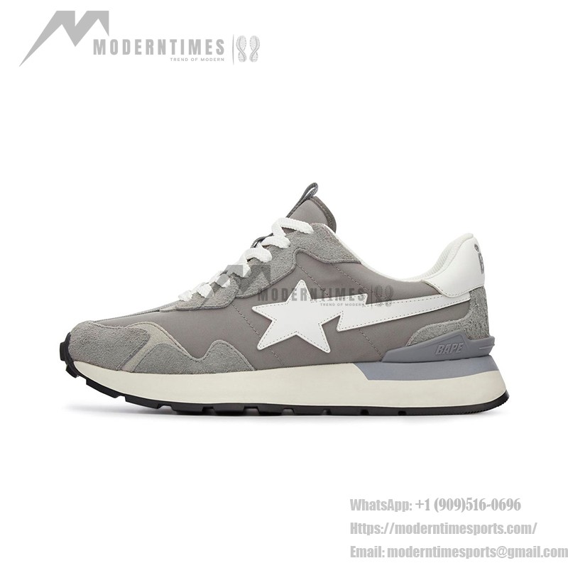 BAPE Roadsta Express グレー | レトロ風ランニングスニーカー BAPE Roadsta Express グレースエードとファブリックのランニングスニーカー