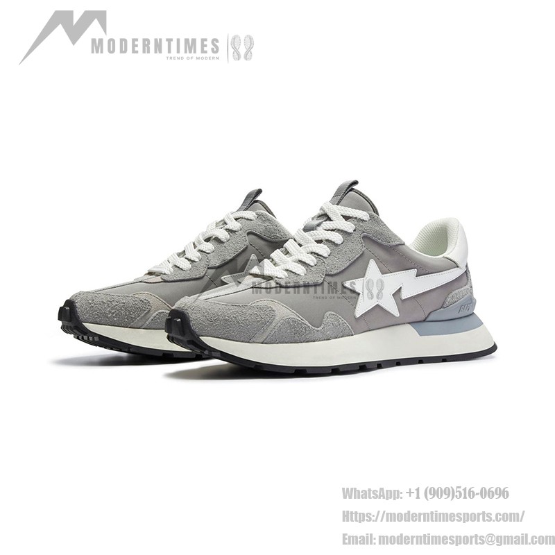 BAPE Roadsta Express グレー | レトロ風ランニングスニーカー BAPE Roadsta Express グレースエードとファブリックのランニングスニーカー
