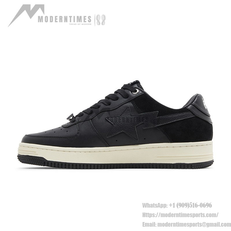 BAPE Bapesta Low Suede Heel ブラック | ミニマルなレザー&スエードスニーカー BAPE Bapesta Low Suede Heel ブラック レザー&スエードスニーカー