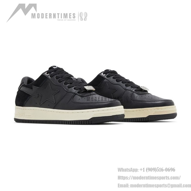 BAPE Bapesta Low Suede Heel ブラック | ミニマルなレザー&スエードスニーカー BAPE Bapesta Low Suede Heel ブラック レザー&スエードスニーカー