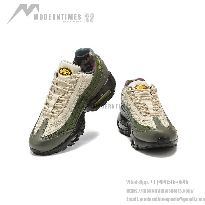 Corteiz x Nike Air Max 95「Sequoia」FB2709-300 コラボスニーカー Corteiz x Nike Air Max 95「Sequoia」グリーンと黄色のアクセント付きスニーカー
