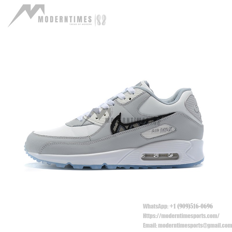 Nike Air Max 90 - ライトグレー&チェック柄スウッシュ Nike Air Max 90 CN8607-002 チェック柄スウッシュのライトグレースニーカー