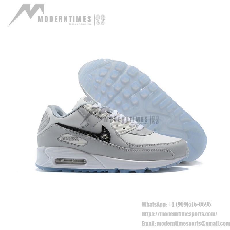 Nike Air Max 90 - ライトグレー&チェック柄スウッシュ Nike Air Max 90 CN8607-002 チェック柄スウッシュのライトグレースニーカー