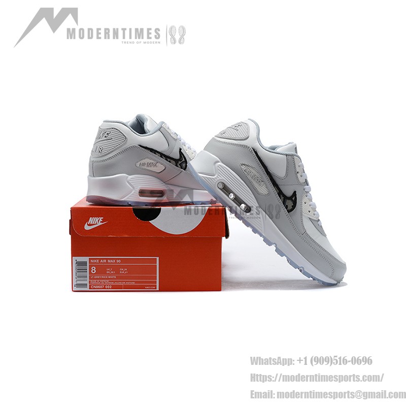 Nike Air Max 90 - ライトグレー&チェック柄スウッシュ Nike Air Max 90 CN8607-002 チェック柄スウッシュのライトグレースニーカー