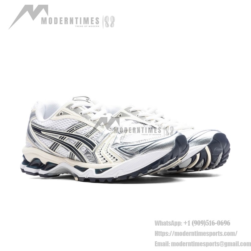 ASICS ゲルカヤノ 14 ホワイト シルバー – メンズ レトロランニングスニーカー ASICS ゲルカヤノ 14 ホワイト シルバー スニーカー(ゲルクッション搭載)