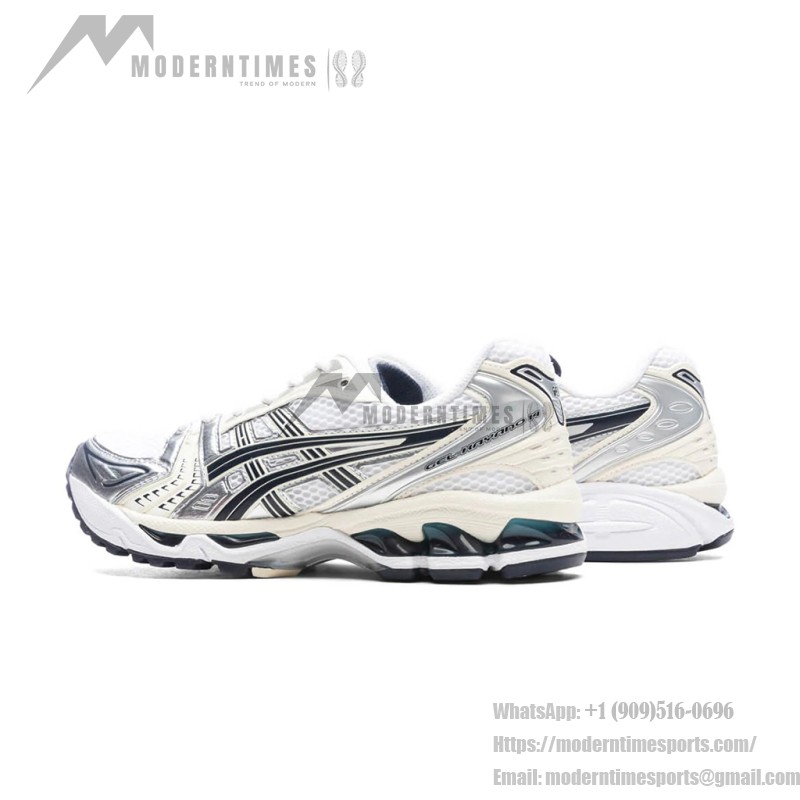 ASICS ゲルカヤノ 14 ホワイト シルバー – メンズ レトロランニングスニーカー ASICS ゲルカヤノ 14 ホワイト シルバー スニーカー(ゲルクッション搭載)