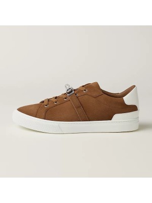 Hermes Mens Sneaker H232176Z 90350 | Brown and White Luxury Fashion Shoes with Iconic Design
