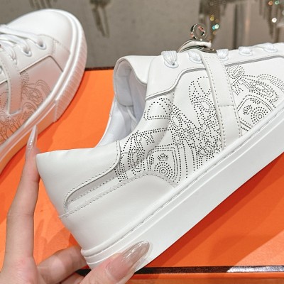 Hermes Mens Sneaker H232176Z 90350 | White Luxury Fashion Shoes with Iconic Perforated Design