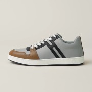 Hermes Mens Sneaker H242933Z H69440 | Grey and Brown Luxury Fashion Shoes with Iconic Stripes