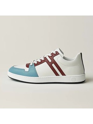 Hermes Mens Sneaker H242933Z H69440 | White and Blue Luxury Fashion Shoes with Iconic Stripes