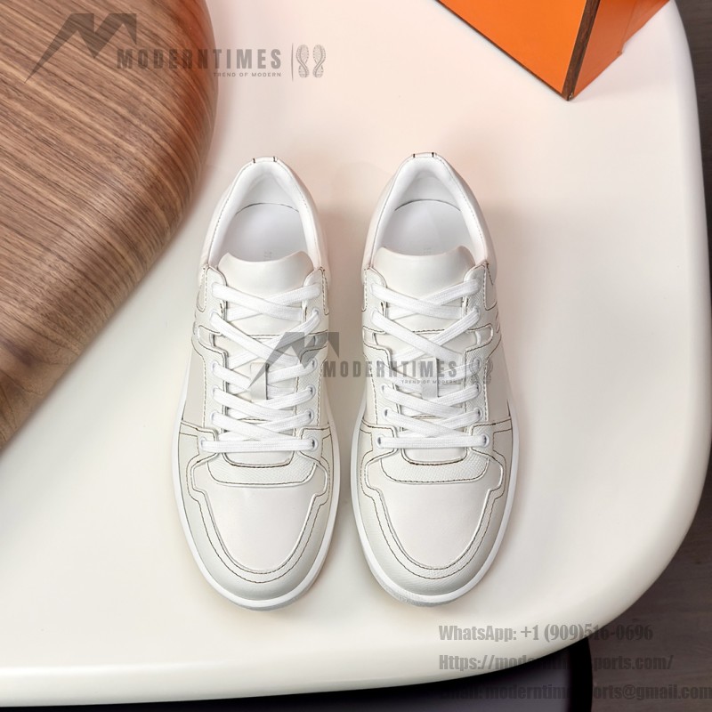 Hermes H242933Z H69440 All-White Sneakers – Clean, Iconic Luxury Style Hermes Mens Sneaker H242933Z H69440 in All-White – Front View of Premium White Leather Sneakers with Minimalist Design