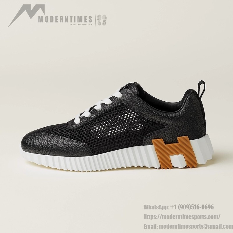 Hermes Mens Sneaker H251121Z 02360 in Black – Front View of Luxury Black Sneakers with Orange H Logo