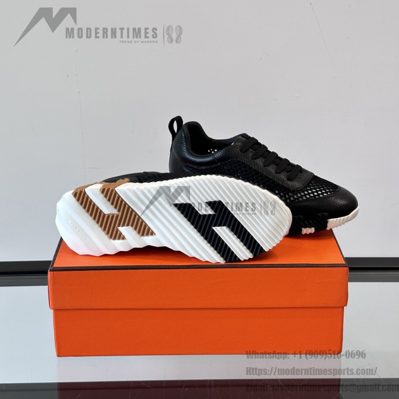 Hermes Mens Sneaker H251121Z 02360 in Black – Front View of Luxury Black Sneakers with Orange H Logo