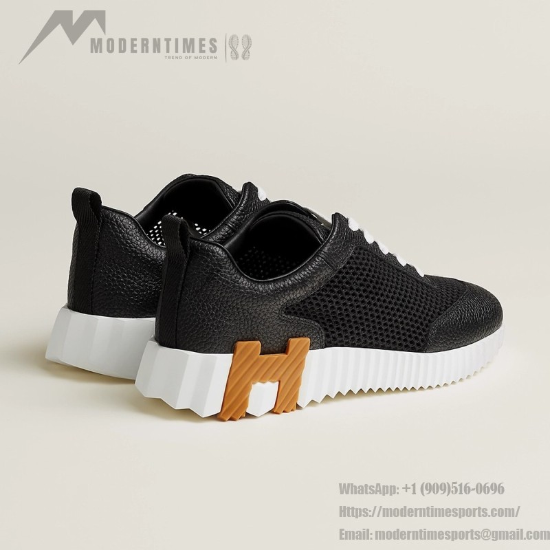 Hermes Mens Sneaker H251121Z 02360 in Black – Front View of Luxury Black Sneakers with Orange H Logo