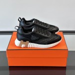 Hermes Mens Sneaker H251121Z 02360 in Black – Front View of Luxury Black Sneakers with Orange H Logo