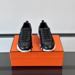 Hermes Mens Sneaker H251121Z 02360 in Black – Front View of Luxury Black Sneakers with Orange H Logo