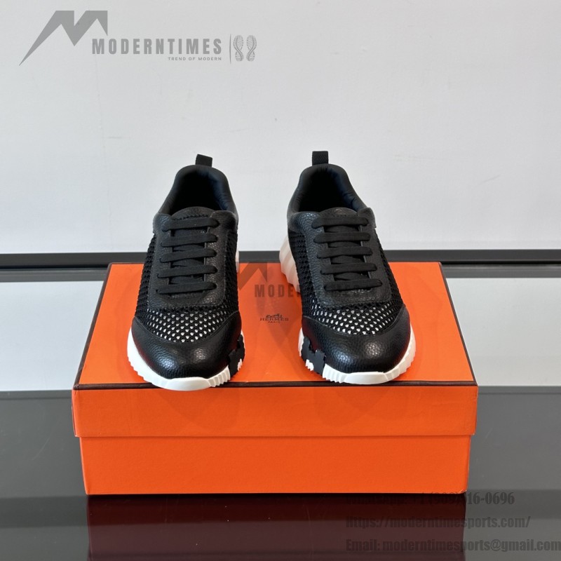 Hermes Mens Sneaker H251121Z 02360 in Black – Front View of Luxury Black Sneakers with Orange H Logo