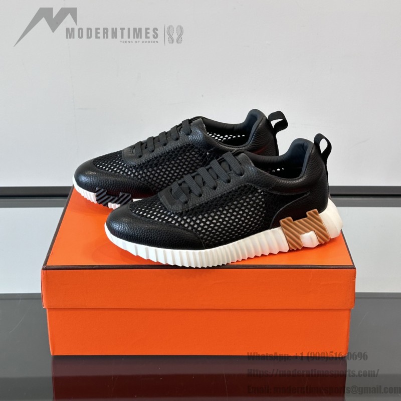 Hermes Mens Sneaker H251121Z 02360 in Black – Front View of Luxury Black Sneakers with Orange H Logo
