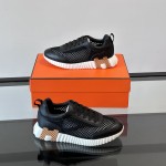 Hermes Mens Sneaker H251121Z 02360 in Black – Front View of Luxury Black Sneakers with Orange H Logo