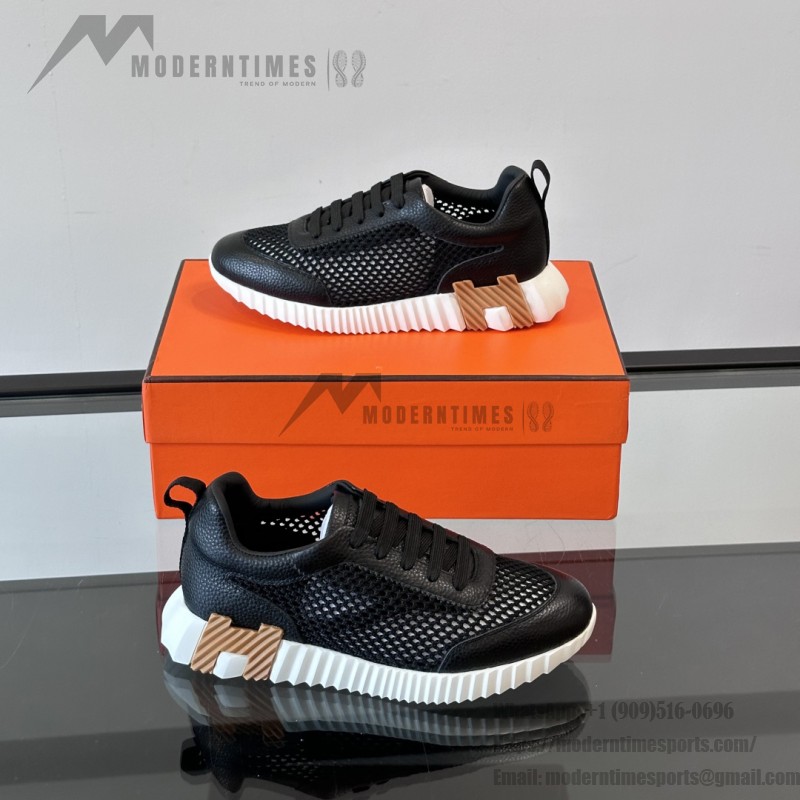 Hermes Mens Sneaker H251121Z 02360 in Black – Front View of Luxury Black Sneakers with Orange H Logo