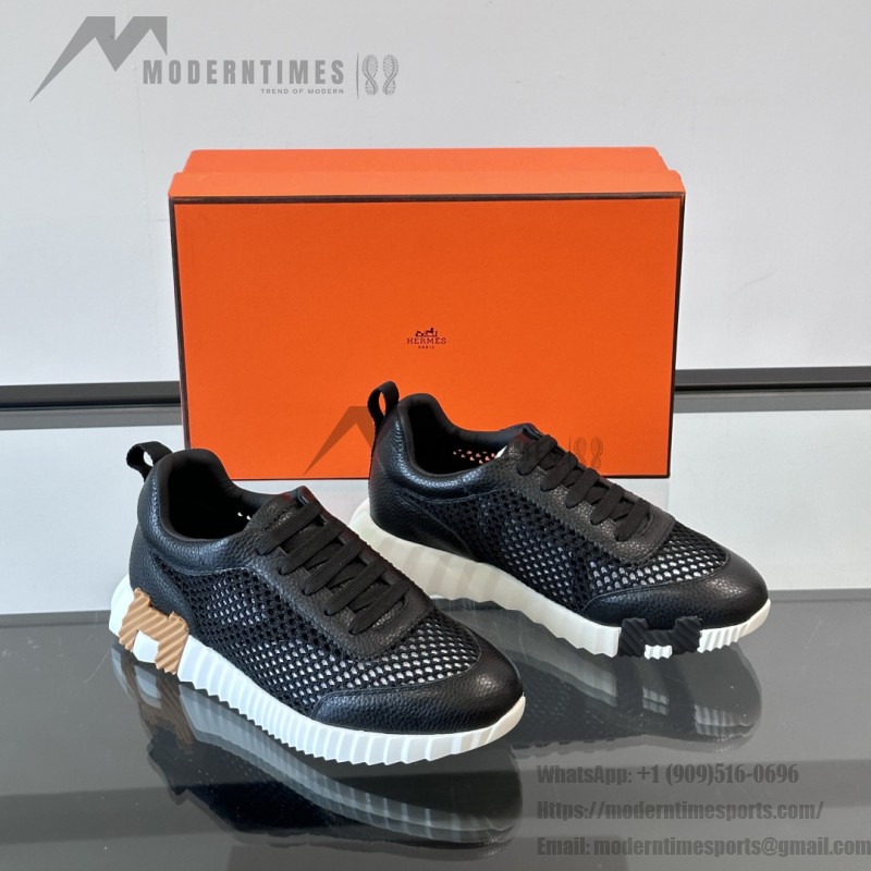 Hermes Mens Sneaker H251121Z 02360 in Black – Front View of Luxury Black Sneakers with Orange H Logo