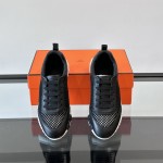 Hermes Mens Sneaker H251121Z 02360 in Black – Front View of Luxury Black Sneakers with Orange H Logo