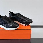 Hermes Mens Sneaker H251121Z 02360 in Black – Front View of Luxury Black Sneakers with Orange H Logo