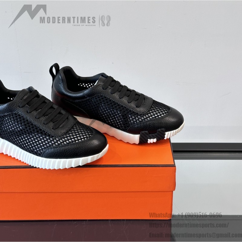 Hermes Mens Sneaker H251121Z 02360 in Black – Front View of Luxury Black Sneakers with Orange H Logo