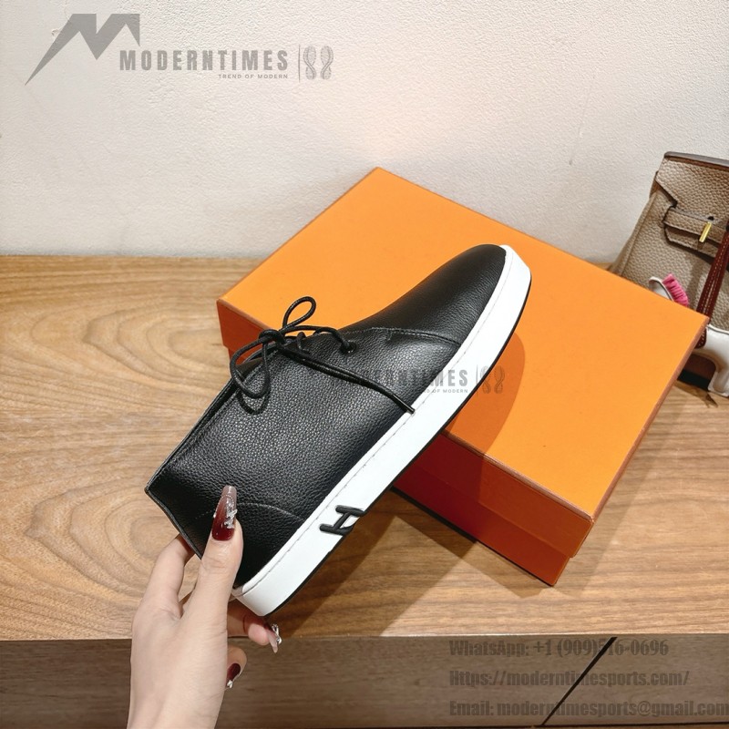 Hermes Mens Sneaker H251921Z HBT390 Black Leather Casual Shoes Hermes Mens Sneaker H251921Z HBT390 in Black Leather – Front View