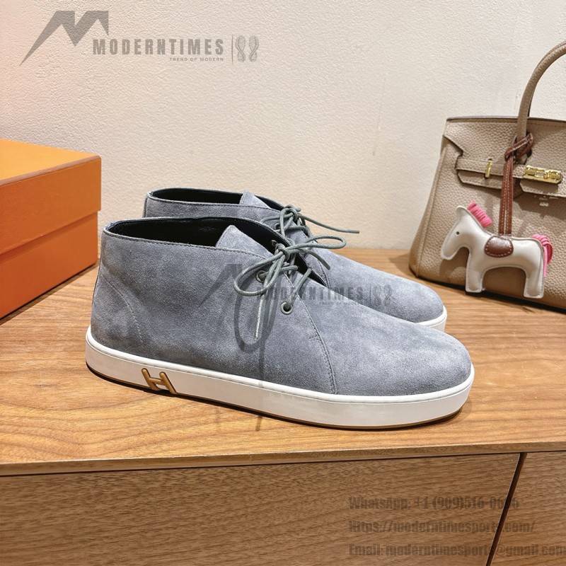 Hermes Mens Sneaker H251921Z HBT390 Blue Suede Luxury Casual Shoes Hermes Mens Sneaker H251921Z HBT390 in Blue Suede – Front View
