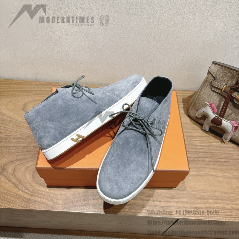 Hermes Mens Sneaker H251921Z HBT390 Blue Suede Luxury Casual Shoes Hermes Mens Sneaker H251921Z HBT390 in Blue Suede – Front View