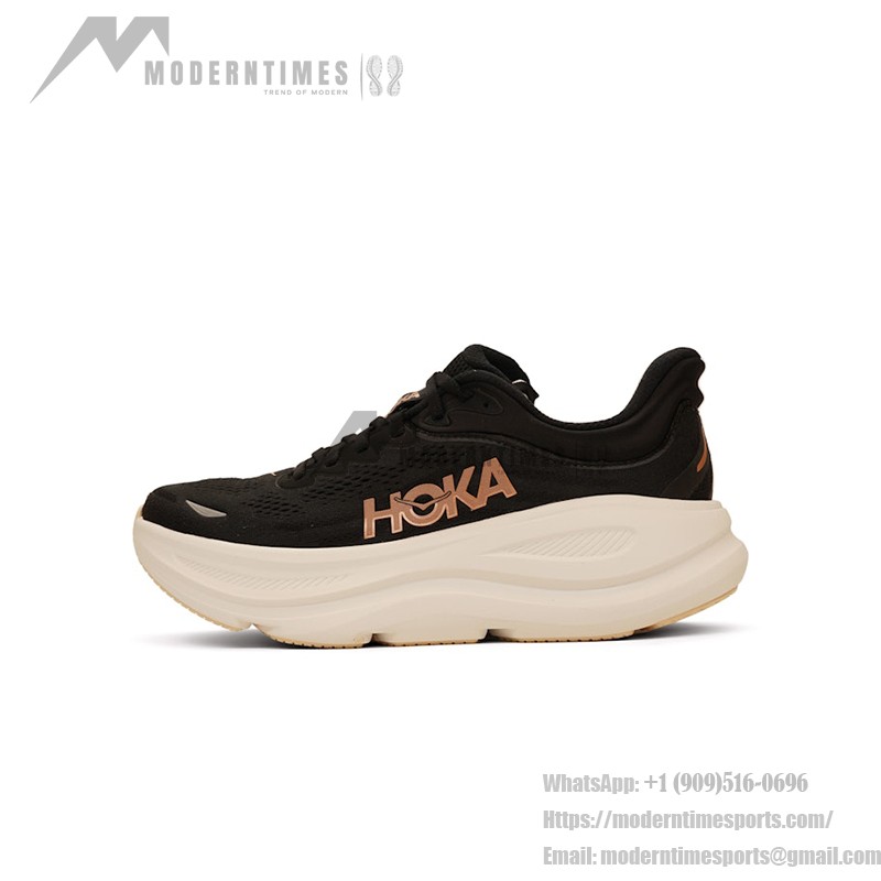 HOKA Bondi 9 Running Shoes | Black & Rose Gold | Premium Cushioning HOKA Bondi 9 Running Shoes in Black & Rose Gold with Supreme Cushioning