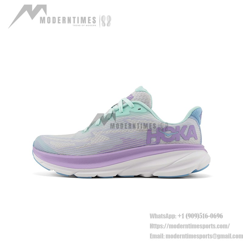 HOKA Clifton 9 | Mint Green & Purple | Premium Comfort and Performance HOKA Clifton 9 1131170-SOLM in Mint Green & Purple with Lightweight Cushioning