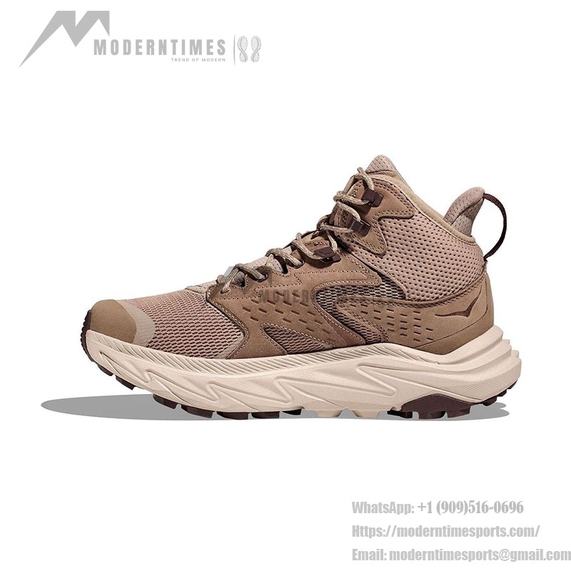 HOKA ONE ONE Anacapa 2 Mid GTX Hiking Boots (1141633-DOTN) - Dune/Oxford Tan, GORE-TEX, Vibram Outsole HOKA ONE ONE Anacapa 2 Mid GTX Hiking Boots in Dune/Oxford Tan with GORE-TEX Waterproof Technology and Vibram Outsole, Model 1141633-DOTN