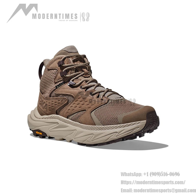 HOKA ONE ONE Anacapa 2 Mid GTX Hiking Boots (1141633-DOTN) - Dune/Oxford Tan, GORE-TEX, Vibram Outsole HOKA ONE ONE Anacapa 2 Mid GTX Hiking Boots in Dune/Oxford Tan with GORE-TEX Waterproof Technology and Vibram Outsole, Model 1141633-DOTN