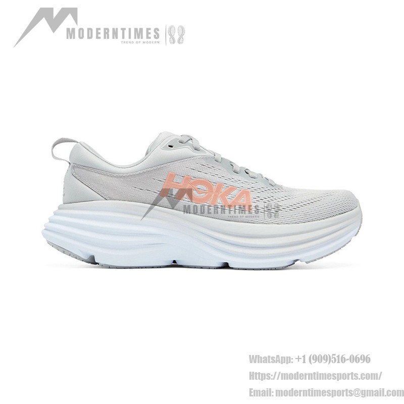 HOKA Bondi 8 ワイド ランニングシューズ 1127954-HMLR|ライトグレー/オレンジ|快適さとサポート ライトグレーとオレンジのHOKA Bondi 8 ワイド ランニングシューズ、クッション性とワイドフィットデザイン。