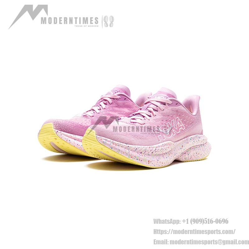 HOKA Mach 6 ランニングシューズ 1147810-PGH|ピンクトワイライト&レモネード|軽量&スタイリッシュ HOKA Mach 6 ランニングシューズ、ピンクトワイライトとレモネードカラー、軽量クッションとスタイリッシュなデザイン。