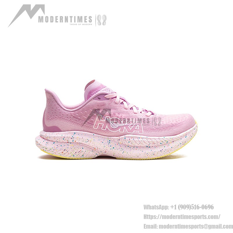 HOKA Mach 6 ランニングシューズ 1147810-PGH|ピンクトワイライト&レモネード|軽量&スタイリッシュ HOKA Mach 6 ランニングシューズ、ピンクトワイライトとレモネードカラー、軽量クッションとスタイリッシュなデザイン。