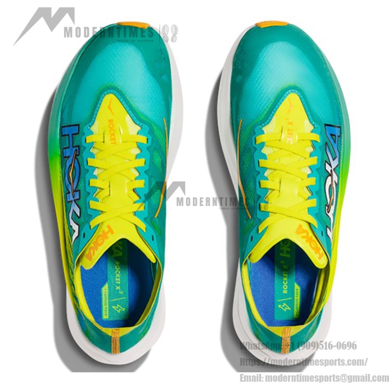 HOKA Rocket X 2 Running Shoes 1127927-CEPR | Ultra-Light Racing Shoes in Ceramic & Evening Primrose HOKA Rocket X 2 Running Shoes in Ceramic & Evening Primrose with a carbon fiber plate and ultra-lightweight design.