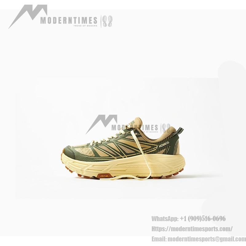 HOKA ONE ONE x END. Mafate Speed 2 Trail Running Shoes (1155750-THV) - Green & Beige, Vibram Outsole HOKA ONE ONE x END. Mafate Speed 2 Trail Running Shoes in Green & Beige, Overland Collaboration, Model 1155750-THV