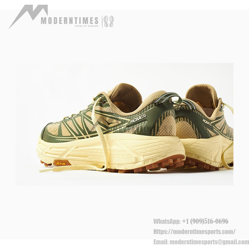 HOKA ONE ONE x END. Mafate Speed 2 Trail Running Shoes (1155750-THV) - Green & Beige, Vibram Outsole HOKA ONE ONE x END. Mafate Speed 2 Trail Running Shoes in Green & Beige, Overland Collaboration, Model 1155750-THV