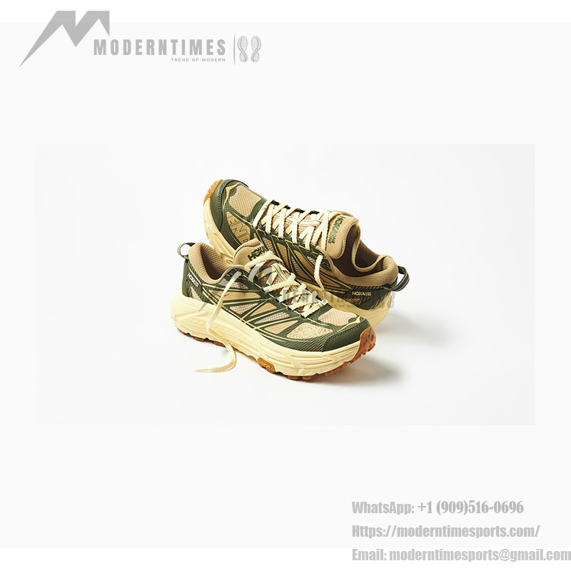 HOKA ONE ONE x END. Mafate Speed 2 Trail Running Shoes (1155750-THV) - Green & Beige, Vibram Outsole HOKA ONE ONE x END. Mafate Speed 2 Trail Running Shoes in Green & Beige, Overland Collaboration, Model 1155750-THV