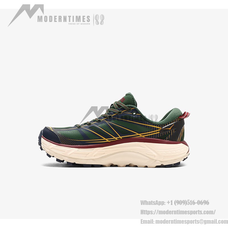 HOKA ONE ONE Mafate Speed 2 Trail Running Shoes (1126851-MVOS) - Green, Burgundy & Cream HOKA ONE ONE Mafate Speed 2 Trail Running Shoes in Green, Burgundy, and Cream, Model 1126851-MVOS