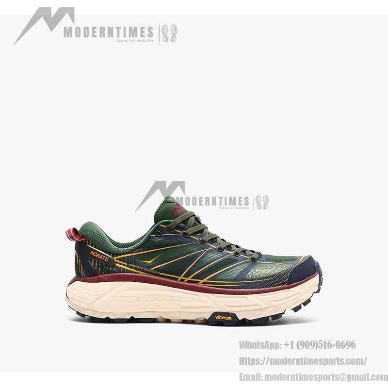 HOKA ONE ONE Mafate Speed 2 Trail Running Shoes (1126851-MVOS) - Green, Burgundy & Cream HOKA ONE ONE Mafate Speed 2 Trail Running Shoes in Green, Burgundy, and Cream, Model 1126851-MVOS