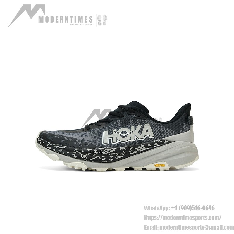 HOKA Speedgoat 6 Men's Trail Running Shoes (1147791-BKSTR) - Black/Stone Reflective, Vibram Megagrip Outsole HOKA Speedgoat 6 Men's Trail Running Shoes in Black/Stone Reflective with Vibram Megagrip Outsole, Model 1147791-BKSTR