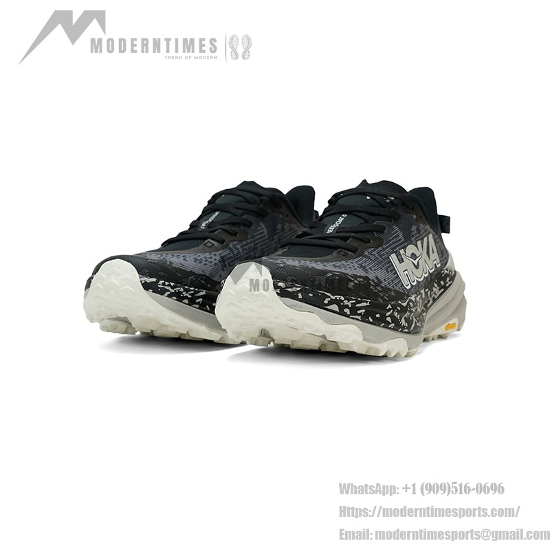 HOKA Speedgoat 6 Men's Trail Running Shoes (1147791-BKSTR) - Black/Stone Reflective, Vibram Megagrip Outsole HOKA Speedgoat 6 Men's Trail Running Shoes in Black/Stone Reflective with Vibram Megagrip Outsole, Model 1147791-BKSTR