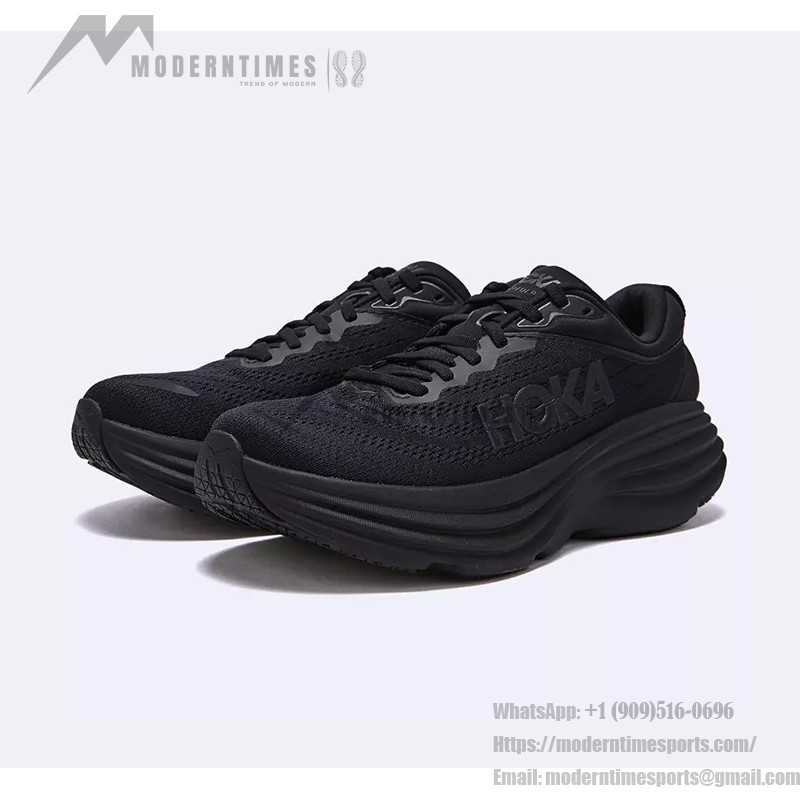Hoka Bondi 8 All-Black Sneakers | 1127953-BBLC Hoka Bondi 8 All-Black Cushioned Running Shoes - Model 1127953-BBLC