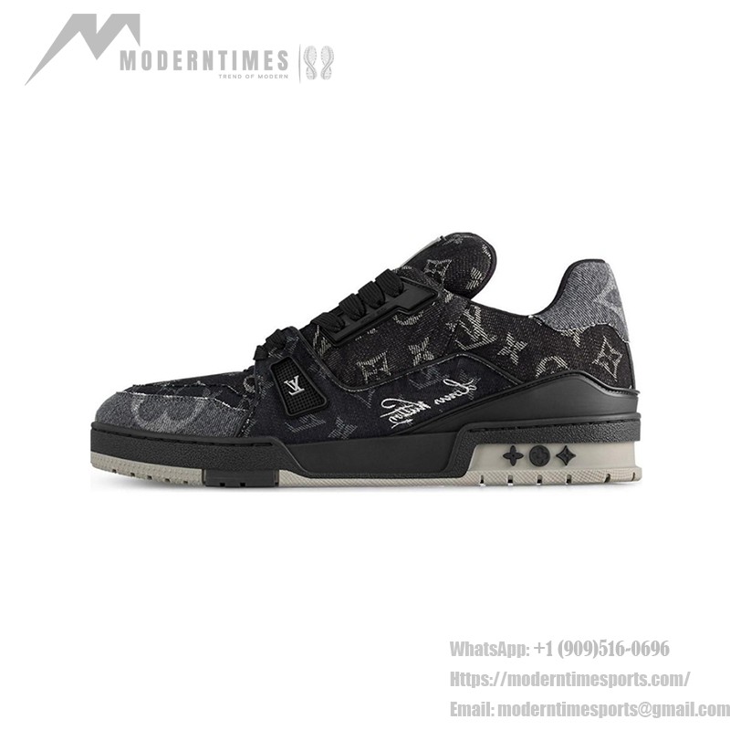 Louis Vuitton LV Trainer Patchwork LSVT407 スニーカー - ラグジュアリー ブラック デニム Louis Vuitton LV Trainer Patchwork LSVT407 ブラック ヴィンテージ デニム スニーカー