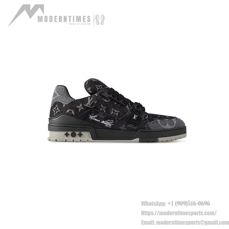 Louis Vuitton LV Trainer Patchwork LSVT407 スニーカー - ラグジュアリー ブラック デニム Louis Vuitton LV Trainer Patchwork LSVT407 ブラック ヴィンテージ デニム スニーカー